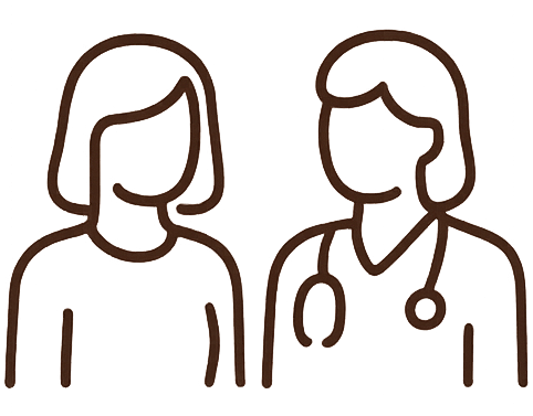 Ikona dwóch postaci, w tym lekarki ze stetoskopem na szyi.